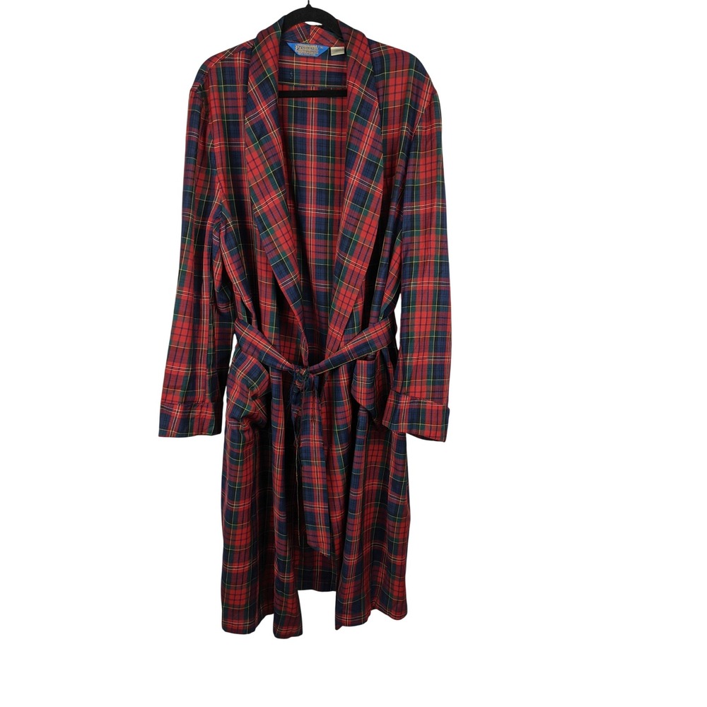 Pendleton Vintage Mens XL Wool Robe Red Plaid Tartan Made in USA Dressing Gown